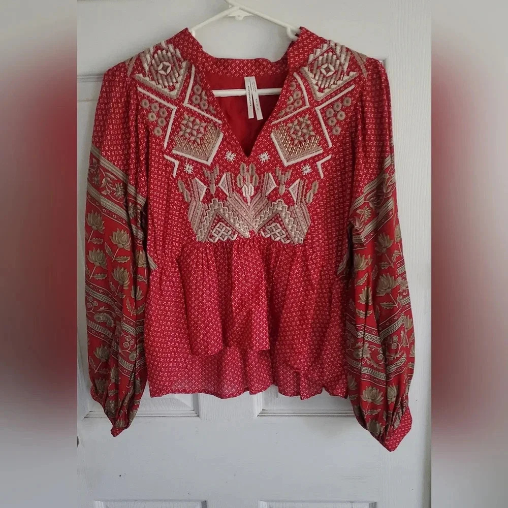 By Anthropologie Keira embroidered boho hippie,  balloon sleeves, size 2
